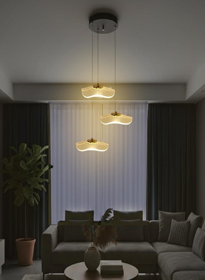 Lamp master 3 Crystal Wave Pendant Light | Modern Acrylic Chandelier with Antique Gold Finish | Elegant Wave Design Hanging Light for Living Room, Bedroom, Dining Room, Restaurants Ceiling Lamp - Image 2